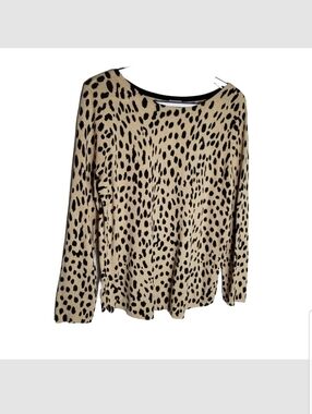 Chico's 2 Top Women's Large 12 Black Cream Animal Print Stretch Long Sleeve